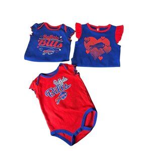 NFL Buffalo Bills Girl's 6/9 Month Baby 4 Piece Outfit Bundle Red & Blue Buffalo